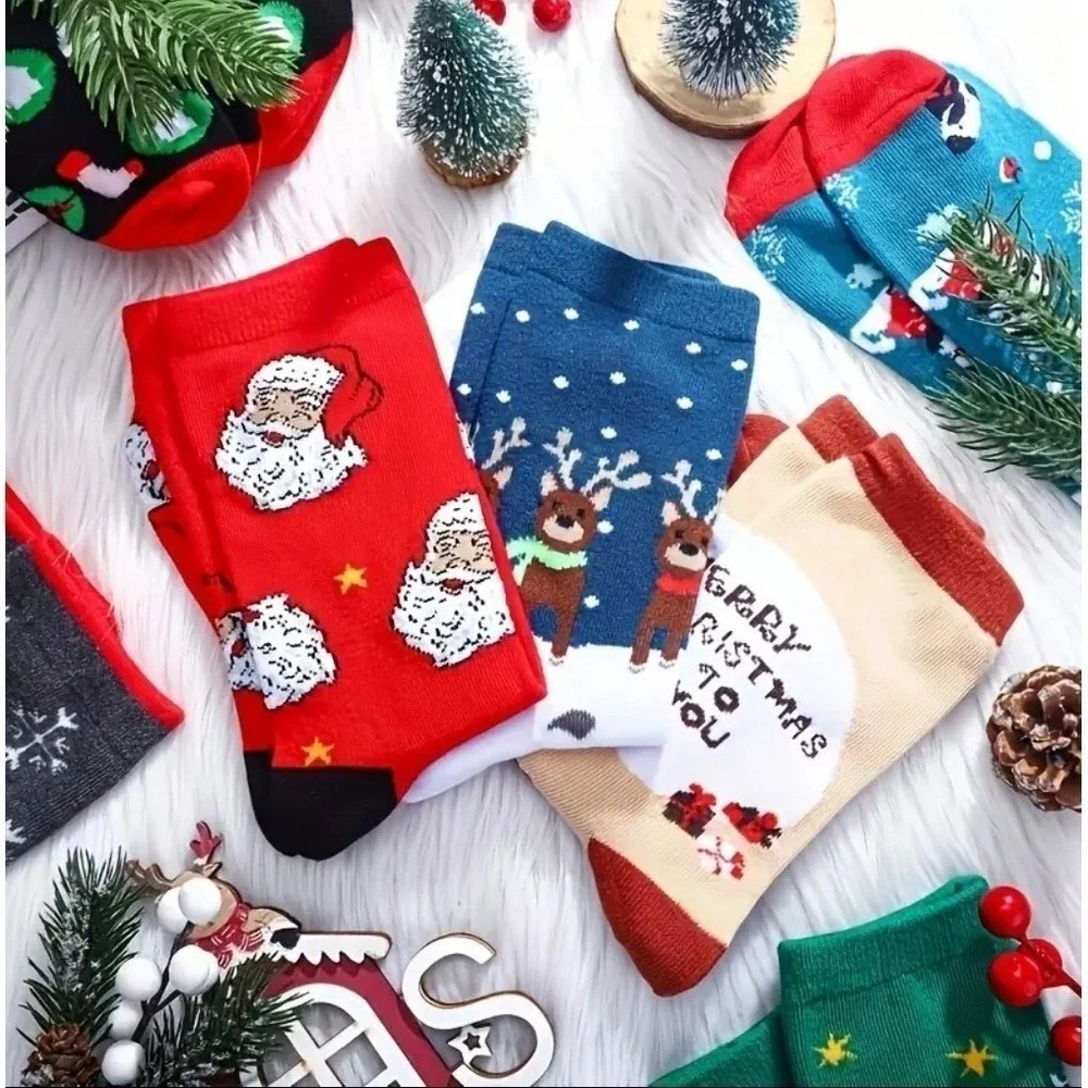 Novelty Christmas Knit Socks 5.5-8.5 US Holiday Unisex Soft Reindeer 5 Pk NEW
